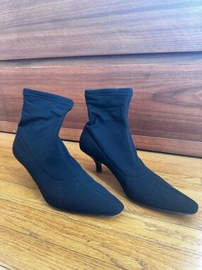Isaac Mizrahi Black Stretch Sock Booties with Kitten Heel